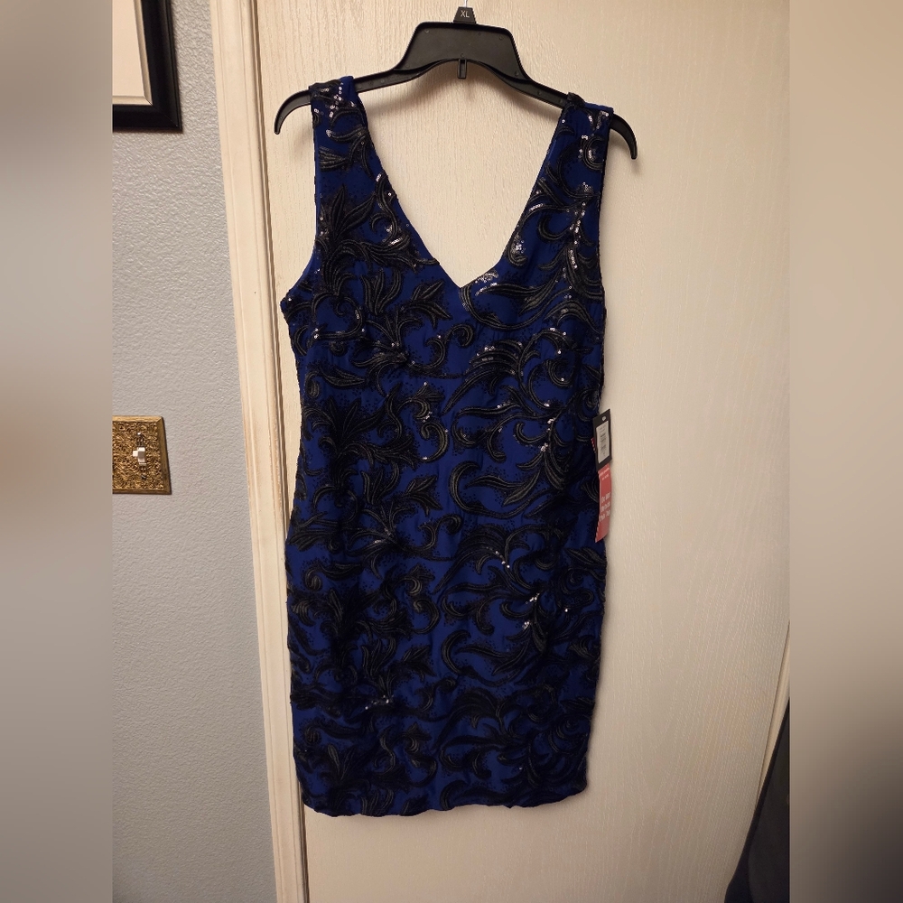 MARINA Blue and Black Mini Dress
